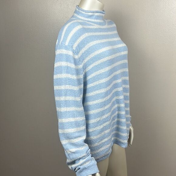 women’s J. Crew stripped blue cotton sweater cozy light weight mock neck XL SOFT - Picture 3 of 9